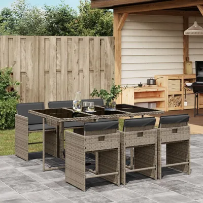 Produktbild von Best Möbel Gartenmöbel Set Balkonmöbel-Set 7-tlg. Garten-Essgruppe mit Kissen Grau Poly Rattan - Gartenmöbelgarnituren Cloris Neu6920172 3parcel