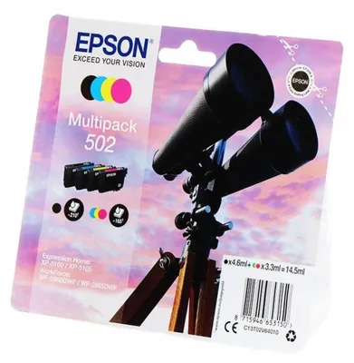 Produktbild von Epson Multipack 4-colours 502 Ink, Standardertrag, Schwarz, Cyan, Magenta, Gelb, Tinte auf Pigmentbasis, Tinte auf Farbstoffbasis, 4,6 ml, 3,3 ml