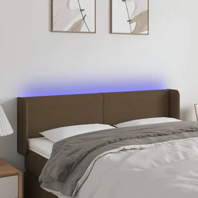 Image de The Living Store LED Tête de lit brun foncé 147x16x78/88 cm Tissu