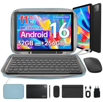 Produktbild von Tablet 11 Zoll, 32(3+29)GB RAM, 256 GB, Android 16, HD 1280x800, 7800mAh, mit tastatur, stift, maus und tasche