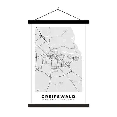 Produktbild von MuchoWow® Textilposter Greifswald - Karte - Stadtplan - Deutschland 120x180 cm mit schwarzem Rahmen - Fotos