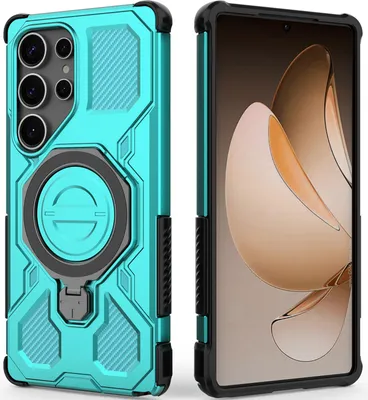 Immagine prodotto di Resistente cover per cellulare per Samsung Galaxy S25 Ultra, robusta custodia con supporto ad anello, supporto magnetico e supporto verde menta