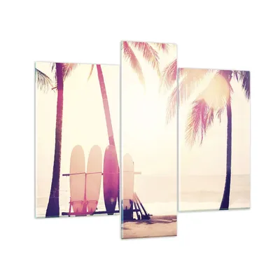 Produktbild von Bilder auf glas - 3 Teile - Fackel Strand Surfen - 95x80cm - Glasbilder - Wandbilder - Bilder - zum Aufhängen bereit - Wanddekoration aus Glas - Glas Bilder - Wandbild auf Glas - GCB95x80-4593