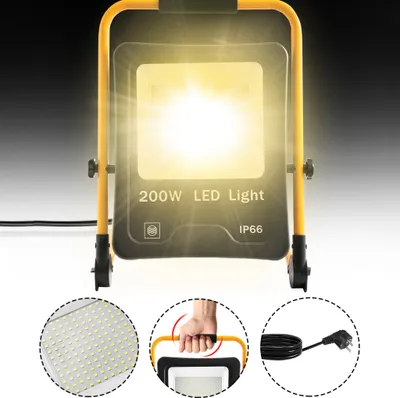 Produktbild von ACXIN 200W LED stavebný reflektor, LED pracovné svetlo, reflektor, so sklopným držiakom a sieťovým káblom, vodotesný IP66 (teplá biela)
