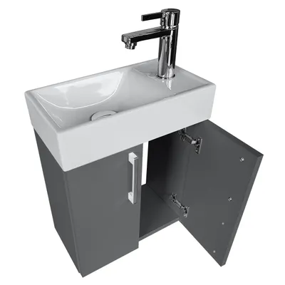 Produktbild von Kleiner Schrank mit Waschtisch, 81 x 40 x 22 cm, Gästewaschtisch, kleiner Schrank 40 cm, Badezimmerschrank, graphit