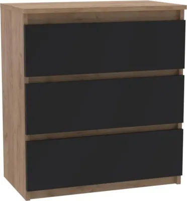 Produktbild von Kommode - 3 Schubladen - 70 cm - Eiche Craft Gold - Schwarz - Moderne Sideboard - Hohe Qualität