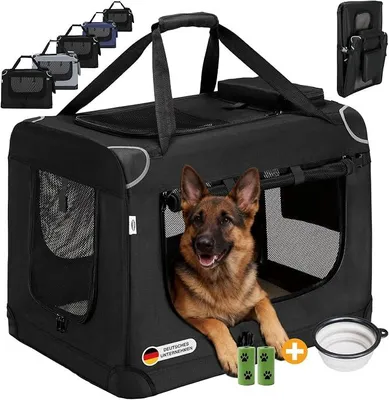 Produktbild von Hundebox Faltbar Hundetransportbox, XXL 90x65x61cm, robust Transportbox für Hund Groß Hundetasche Auto Haustiertransportbox für Unterwegs & Zuhause Schwarz