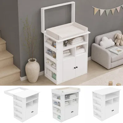 Immagine prodotto di Comò fasciatoio 82x50x100 cm, 2-in-1, con sponde removibili, spazio contenitivo (bianco)