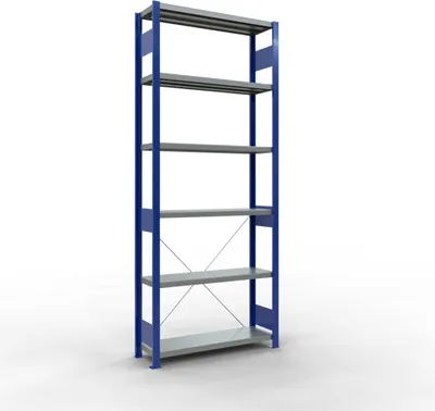 Produktbild von Schulte Fachbodenregal MULTIplus250 Stecksystem | Grundregal | HxBxT 250x100x30cm | 6 Ebenen | Fachlast 250kg | Enzianblau/Verzinkt