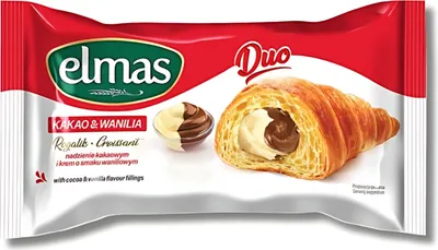 Zdjęcie produktu dla ELMAS Rogalik z nadzieniem kakaowym i kremem o smaku waniliowym 60g