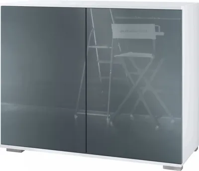 Produktbild von Vladon Kommode Skadu V3, Moderner Küchenschrank mit 2 großen Türen Weiß matt / Grau Hochglanz (92,5 x 75.5 x 35)