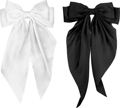 Produktbild von Haarschleife Haarklammer Schleife Damen, 2 StüCk Seidige Satin-Haarschleifen Schwarz-WeißEs Haarband,Schleife Haare WeißE Haare Haarspange Mit Schleife,Metall-Bogenknoten-Clips Accessoires