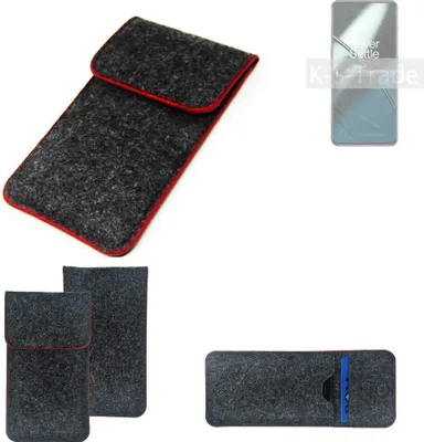Produktbild von K-S-Trade Handy Schutz Hülle kompatibel mit OnePlus 11 Schutzhülle Handyhülle Filztasche Pouch Tasche Case Sleeve Filzhülle dunkelgrau roter Rand
