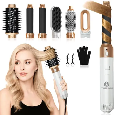 Immagine prodotto di Set per lo styling dei capelli - Multistyler, spazzola arricciacapelli - Modellatura dei capelli - Sei accessori intercambiabili - 23 x 5 cm - Bianco