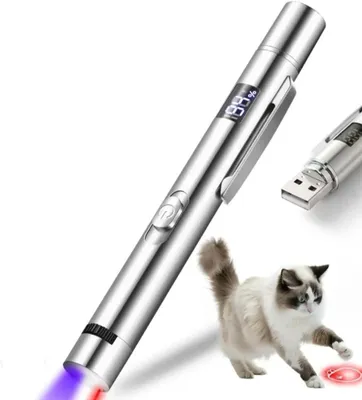 Productafbeelding van Interactief kattenspeelgoed - led - 5 lichtpatronen - uv-licht en zaklamp - USB-oplaadbaar - roestvrij staal