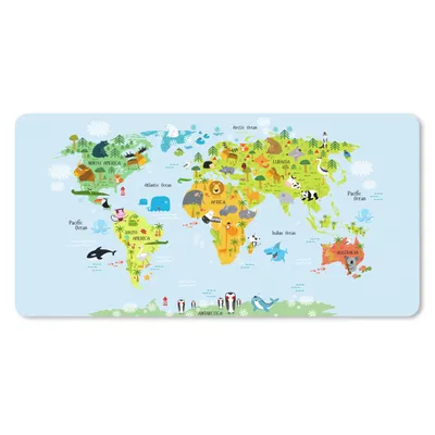 Produktbild von MuchoWow® Schreibtischunterlage Weltkarte Kinder - Tiere - Farben 80x40 cm - XXL Mauspad - Gaming Mauspad