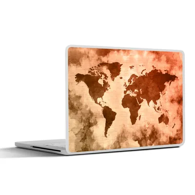 Produktbild von MuchoWow® Laptop Aufkleber Sticker Cover Weltkarte - Rot - Braun 30x22 cm - Laptop-Sticker