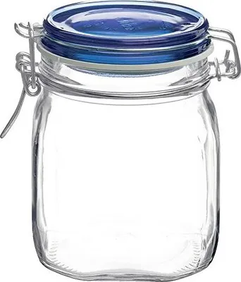 Produktbild von Glas mit quadratischem Boden und blauem Fido-Deckel, Bormioli Rocco, 715 g