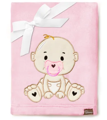 Produktbild von Be Mammy Kuschlige Babydecke Kuschel Decke Tagesdecke mit 3D Applikation 76 x 102 cm BE20-168 (Puderrosa - Mädchen, 76 x 102 cm)