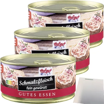 Produktbild von Hofgut Schmalzfleisch 3er Pack (3x300g Dose) + usy Block