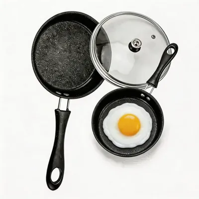 Imagen del producto de Sartén antiadherente pequeña, ideal para cocinar un huevo, con tapa de vidrio, resistente al calor, para la cocina