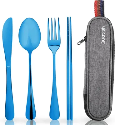 Produktbild von Reise Besteckset mit Etui, Tragbares Edelstahl Besteckset, 2-teilig, für Camping, Picknick