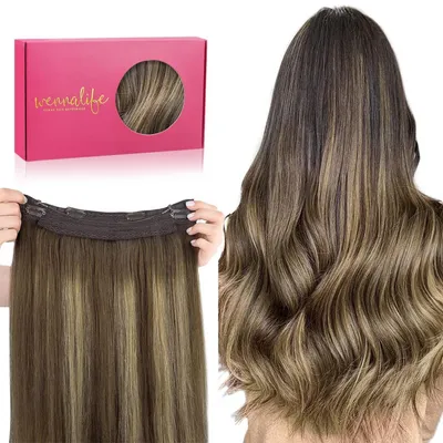 Produktbild von Haarverlängerung Echthaar 40cm 95g Balayage Schokoladenbraun bis Karamellblond Unsichtbarer Draht