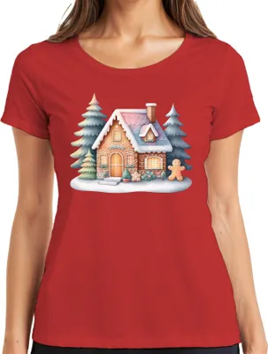 Produktbild von Lebkuchenhaus - Weihnachten Weihnachtsgeschenk Christmas Damen T-Shirt, Rot, XXL