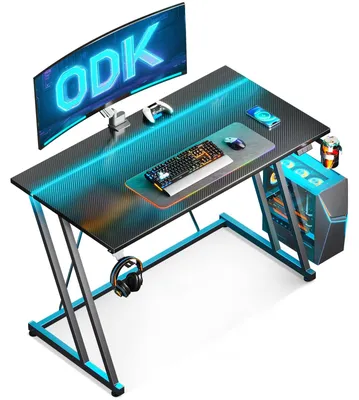 Zdjęcie produktu dla Biurko gamingowe 39 cali - z podświetleniem LED i gniazdkami elektrycznymi - 100x50x75 cm