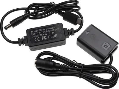 Produktbild von vhbw USB Netzteil kompatibel mit Sony Cybershot DSC-RX10 Mark IV Kamera, Digitalkamera + DC Kuppler (Ersatz für NP-FW50), 2m