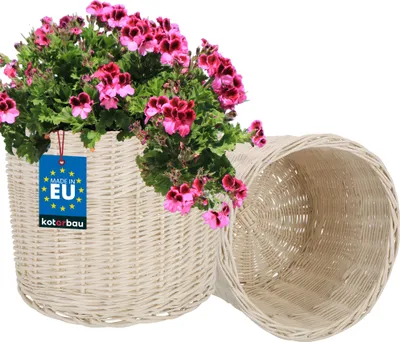 Produktbild von KOTARBAU® 2er Set Weidenkorb zum Bepflanzen Weiß Höhe 28 cm ⌀ 33 cm Übertopf Korb aus Weide Pflanzkorb geflochten Pflanzkörbe Outdoor Korbübertöpfe für Balkon Blumentopf geflochten