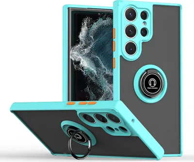 Produktbild von Samsung S23 Ultra Hülle, Ring Halter Ständer Matte Transluzent TPU Rahmen Stoßfest Schutzhülle für Samsung Galaxy S23 Ultra Hellblau