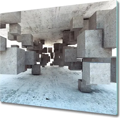 Produktbild von Glas Herdabdeckplatte 60x52 cm Spritzschutz Glasabdeckplatte Schneidebrett Würfel Beton