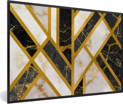 Produktbild von MuchoWow® Gerahmtes Poster Marmor - Gold - Muster 90x60 cm - Poster mit Schwarzem Bilderrahmen Wandposter Rahmen Foto Bilder - Fotorahmen - Foto-Plakat