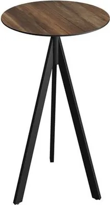 Image de Table de bar Infinity Tripod, structure noire et plateau en stratifié imitation bois tropical, Ø 70 cm, 1 pièce