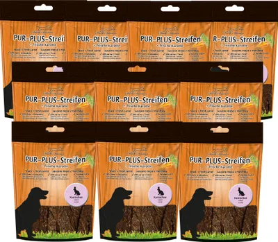 Produktbild von 10x100g Schecker PUR Plus Kaustreifen Kaninchen + Karotte - getreidefrei - weich und leicht teilbar