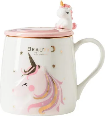 Produktbild von Keramische Kaffeetasse mit Einhornlöffel 380ml Geschenk für Mädchen