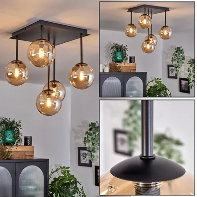 Produktbild von Isorella Deckenlampe aus Metall/Glas in Schwarz/Bernsteinfarben