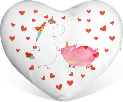 Produktbild von Mr. & Mrs. Panda Sofakissen Einhorn Schwein - Weiß - Geschenk, Unicorn, Einhörner, Freundschaft, Dekokissen, Liebeskissen, Freundin, Kissen Herz, Kuschelkissen