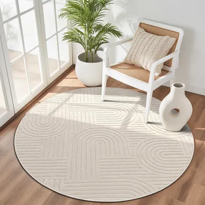 Obrázok produktu pre Okrúhly koberec 120x120 cm, béžová, protišmykový, prateľný, do obývačky