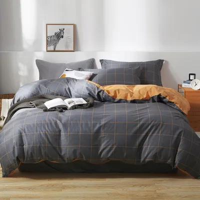 Obrázok produktu pre Sada posteľnej bielizne 155x220 cm, sivá a oranžová, vzor kocky, bavlna, 2-dielna, so zipsom