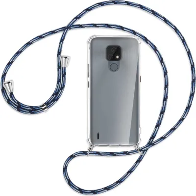 Produktbild von Handykette Backcover-Schutzhülle mit Band (Metall silberfarben) für Motorola Moto E7 - Blautöne