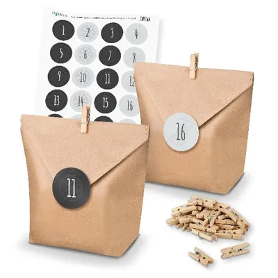 Produktbild von Adventskalender Set 13 Geschenktüten + Klammern + Sticker