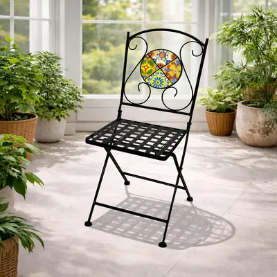 Produktbild von Mosaik Klappstuhl Balkonstuhl Bistrostuhl Stern Design