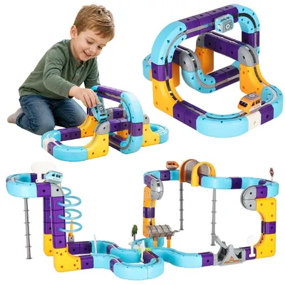 Obrázok produktu pre Magnetická dráha a stavebnica 129 dielov – STEM magnetické kocky pre deti