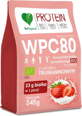 Produktbild von MOLKENPROTEIN MIT ERDBEERGESCHMACK (WPC 80-KONZENTRAT) OHNE ZUCKERZUSATZ 345 g – BE ORGANIC