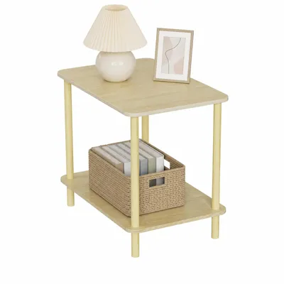 Produktbild von Beistelltisch mit offenem Regal 2 Ablagen 60x53x30 cm Holz Couchtisch Sofatisch