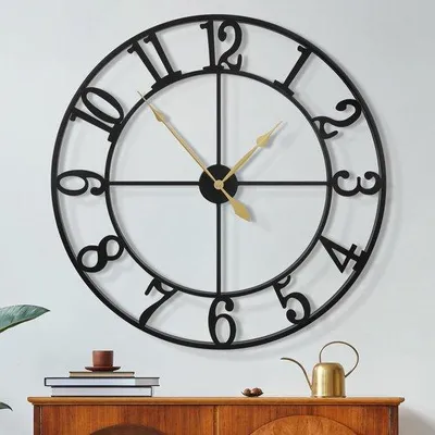 Image de Horloge murale silencieuse, 80 cm, à quartz, chiffres arabes, fonctionnant à piles