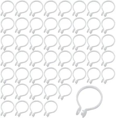Image de Lot de 50 anneaux de rideau blancs en plastique, 32 mm