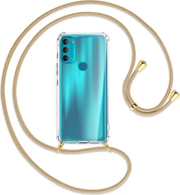 Produktbild von Handykette Backcover-Schutzhülle mit Band (Metall goldfarben) für Motorola Moto G71 5G - caramel